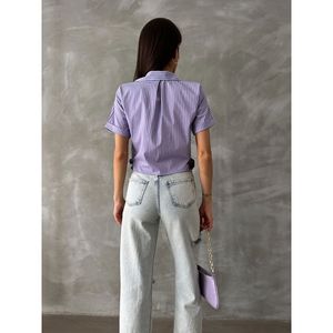 Camicetta Casual da <span class=keywords><strong>Donna</strong></span> Topshow con Dettaglio Cintura a Righe <span class=keywords><strong>Lilla</strong></span> per Vendita all'Ingrosso - Elegante Top a Maniche Lunghe con Bottoni - Product Image 5