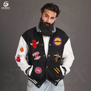 Chaqueta universitaria de invierno personalizada OEM para hombre con mangas negras de PU Chaqueta de béisbol gruesa de cuero de moda - Product Image 6