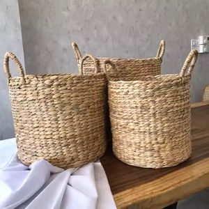 Panier de jacinthe d'eau fait à la main organisateur de stockage durable léger décoratif écologique naturel pour la cuisine - Product Image 1