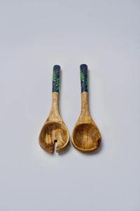 BotaniCraft Premium Mango Madera Cucharas para servir Esmalte inspirado en la naturaleza Juego de utensilios de arte Patrón de hojas Asas Soporte de vela Cocina - Product Image 2