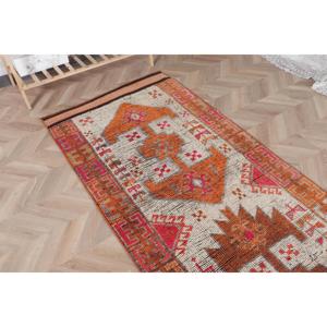 Alfombra Turca Vintage de 0.3x11.8 pies, Alfombra de Pasillo, Alfombra con Estampado Animal Herki Naranja - Product Image 4