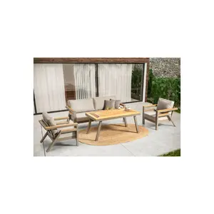 Luxusmoderne Marbella-Aluminium-Massivholzmöbel mit Kissen Sofa-Set für Garten Patio Hotel Outdoor-Villa