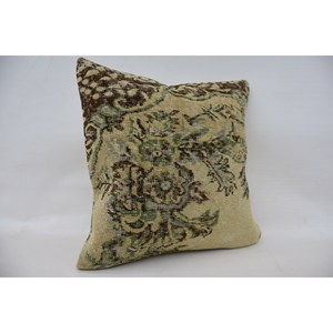 Coussin Kantha Beige 24x24 Pouces Paisley Patchwork Oreiller en Laine Motif Vintage Technique Tissée - Product Image 2