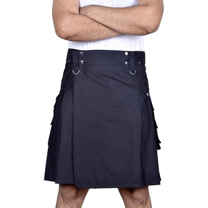 Jean en coton pour homme, kilt écossais utilitaire, design streetwear classique avec bretelles réglables et grandes poches latérales pour un confort quotidien - Product Image 2