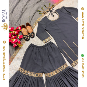 เสื้อ georgette หนังเทียมดูดีมีสไตล์ดีไซน์ใหม่สำหรับใส่ไปงานปาร์ตี้ Sharara Plazzo and Dupatta - Product Image 5