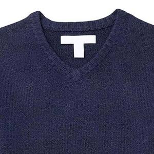 Pull en coton 100% respirant de couleur marine, style simple et décontracté, vêtements d'hiver à manches longues, col en V devant - Product Image 5