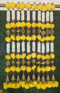 Marigold Mogra Bell Garland con loro hogar templo decoración indio boda guirnalda flor cuerdas Haldi Mehndi escenario telón de fondo - Product Image 4
