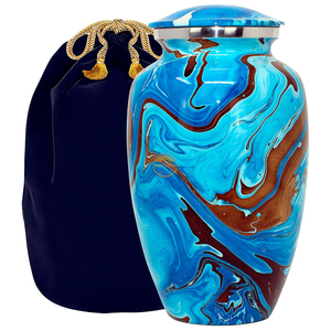 เถ้ากระดูกหินอ่อนสีน้ำเงินและน้ำตาลสำหรับผู้ใหญ่ขี้เถ้ามนุษย์มีเอกลักษณ์สำหรับงานศพพร้อมฝาปิดและถุงกำมะหยี่โดย ayaans - Product Image 1