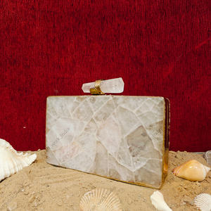 Double Sided Natural Quartz Gemstone Panelled <b>Clutch</b> with Polished Stone Inlay Gold Frame Handcrafted Luxury Statement <b>Bag</b> - Product Image 3