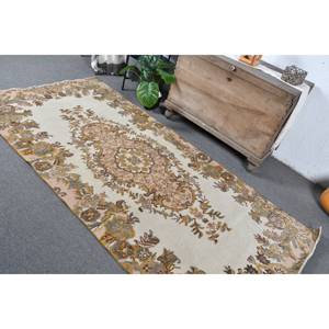 Vintage Classic Turkish Rug Beige <b>Brown</b> 4.1x8.3ft Handmade <b>Wool</b> with Latex Backing Rectangular Patchwork Pattern for Bedside - Product Image 4