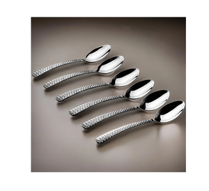Cuillère à dessert en acier inoxydable Cuillère à dessert pour le dîner Ensemble de 6 pièces Artisanat Cuillère design à manche martelé - Product Image 1