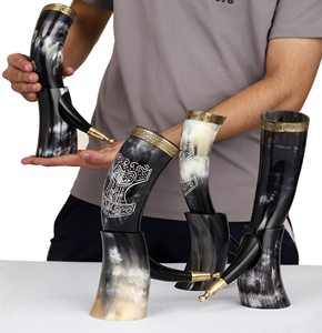 Corne à boire naturelle Viking de haute qualité avec support, en corne de buffle, sculptée à la main, pour cadeau d'affaires unique, accessoire pour boire de l'eau - Product Image 6