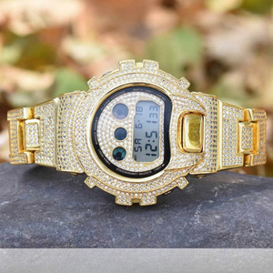 925 Sterling Silver Analogique Alarme Acrylique Glacé Montre Lunette Cas VVS Moissanite Hip Hop Bijoux De Luxe pour Hommes et Femmes - Product Image 2