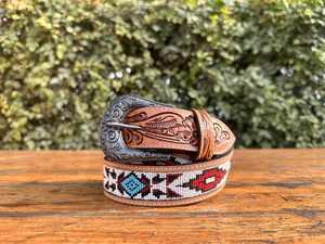 Ceinture unisexe vintage en cuir véritable sculpté à la main, style western classique, avec perles, boucle en alliage de zinc, broderie, couleur et taille personnalisables, 40 mm - Product Image 4