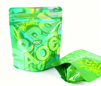 Sachets refermables personnalisés imprimés pour bonbons et biscuits, étanches à l'odeur, à poser, 3,5 g, 7 g, 14 g, 28 g, sac en mylar holographique laser, emballage alimentaire