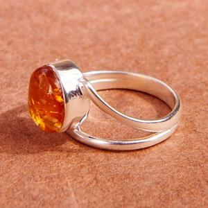 Anillo de regalo de aniversario de estilo clásico de Plata de Ley 925 hecho a mano, piedra preciosa de ámbar Báltico Natural con diamante de corte ovalado para boda - Product Image 5