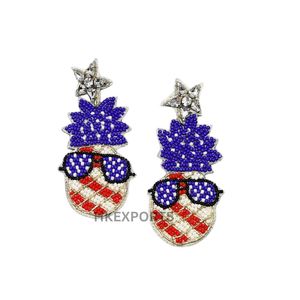 Gran Oferta personalizada, pendiente cuadrado con cuentas Rojas, blancas y azules, joyería llamativa inspirada en la bandera patriótica de EE. UU. para mujer - Product Image 2