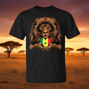 เสื้อยืดลายหัวใจสิงโตเซเนกัล เสื้อผ้าส่งเสริมการขายรากเหง้าชาวเซเนกัล - Product Image 3