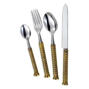 Stainless Steel <b>Set</b> Of 5 Flatware <b>Set</b> Ideal Kitchen Tabletop Hotel Home Silver Color Plated Finished Cutlery Brass Handle - Product Image 4