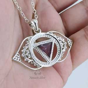 Collar de plata de ley con colgante de amatista para el chakra del tercer ojo, joyería hecha a mano - Product Image 3
