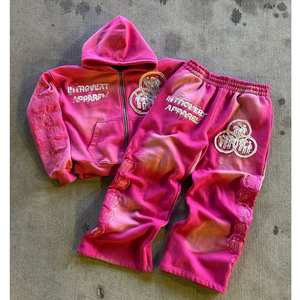 Combinaison de jogging à capuche zippée personnalisée Ensemble pantalon de survêtement évasé avec logo brodé Survêtement à capuche de haute qualité personnalisé pour hommes - Product Image 1