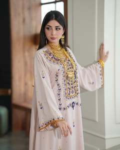 ชุดเดรสหรูหราแบบ 2 ชิ้นสำหรับผู้หญิงมุสลิม ดีไซน์เรียบง่ายประดับลูกปัด ชุดคลุมมุสลิมสำหรับงานปาร์ตี้ งานแต่งงาน ตกแต่งด้วยลายปักแบบเปิด - Product Image 4