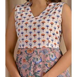 Vestido de algodón beige sin mangas con cintura natural, estampado, transpirable, informal, con cuello halter, talla única para uso diario en casa, ODM - Product Image 2