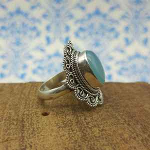 Boho Aquachalcedony & Moonstone Déclaration Anneau À La Main Minimaliste En Argent Sterling Bijoux De Mariage Livraison Gratuite Boho Cadeau - Product Image 4