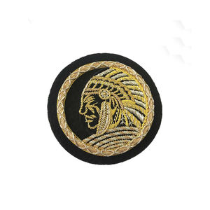 Badge de conception de tête brillante, fournisseur en gros, meilleure qualité, badge brodé à la main en fil de bullion - Product Image 5