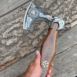 Hacha Vikinga Hecha a Mano de Grado Industrial, Cabeza de Hacha de Acero al Carbono de Alta Calidad, Mango de Madera, Filo Afilado para Batalla, Camping al Aire Libre - Product Image 6