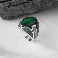 Vente en gros d'anneaux pour hommes Azuris VALKH1198 en argent sterling 925 de style ottoman avec pierre naturelle agate, fabriqués à la main en Turquie