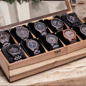 Boîte de rangement pour montres en bois avec couvercle en verre, personnalisée, écologique, faite à la main, pour 4 à 12 montres, gravée, cadeau de luxe pour le salon - Product Image 3