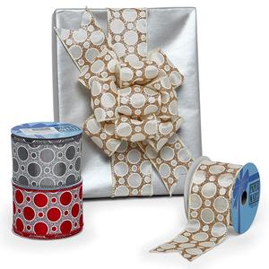 Floral Style Glitter Bubbles Satin Wired <b>Ribbon</b> Roll Linen Polyester and Silk for Birthday Decorations - Product Image 1