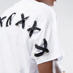 Ropa de calle personalizada 100% algodón, camisetas en blanco personalizadas, hombros caídos, ajuste holgado, diseño con cordón, camiseta estampada para hombres - Product Image 2