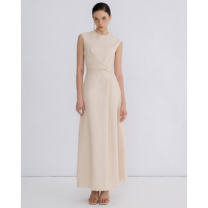 Robe de style formel pour femmes longue forme Yuri Twist robe mi-longue sable Jacquard tissu vêtements femmes blanc Vietnam usine - Product Image 1