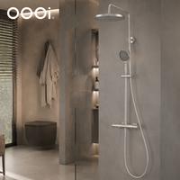 Système de douche mural apparent 3 fonctions avec pommeau de douche pluie, douchette à main ronde et bec de bain, mitigeur non thermostatique