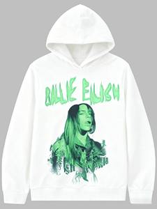 Sudadera con Capucha de Forro Polar Casual con Estampado Bordado de Billie Eilish, Sudadera Holgada de Estilo Retro para Hombre y Mujer, Unisex - Product Image 2