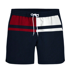 <b>Mens</b> 100% Polyester Striped Color Block Board Shorts Swim <b>Trunks</b> Elastic Waist Drawstring Mesh Lining Side Pockets Breathable - Product Image 1