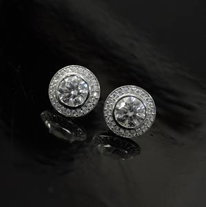 D Color VVS1 <b>Silver</b> Moissanite <b>Stud</b> <b>Earrings</b> <b>For</b> <b>Women</b> Beautiful Bezel Setting <b>Silver</b> Pendant Jewelry - Product Image 3