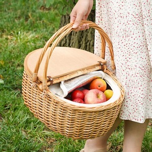 Rattan picnic basket with attached wooden lid Handmade Storage Basket Wholesale eco-friendly Made in Viet Nam - Product Image 4