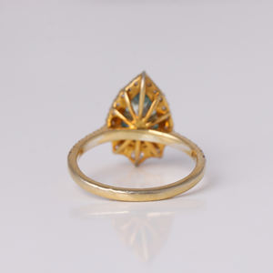 Anillo de compromiso elegante de plata chapada en oro de Ley 925 para mujer, Diamante de corte de pera azul, ajuste de Halo clásico, laboratorio de diamantes creado - Product Image 3