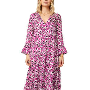 Couleur foncée femmes imprimé fleuri manches longues décontracté cheville longueur col en v décontracté femmes imprimé robe - Product Image 1