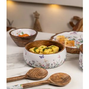 Petit bol en bois avec papillon délicat et printemps coloré imprimé floral cuisine servant plat décoratif et cuillères assorties - Product Image 1