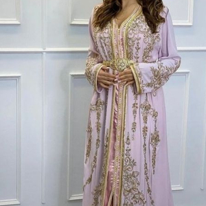 Vestido de noche de Oriente Medio para fiesta, caftán con adornos de cuentas de cristal dorado, piedra, DABKA WORK, 2023 - Product Image 1
