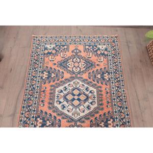 Alfombra Turca Vintage de 3.2x4.9 pies, Alfombra de Lana con Puntos Azules - Product Image 4