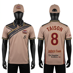 เสื้อสนุกเกอร์ผู้ชาย พรีเมียม 150 GSM โพลีเอสเตอร์ อินเตอร์ล็อค สีแดงเลือดหมู ดำ ทอง ลายเรขาคณิต พิมพ์โลโก้แบบซับลิเมชั่นตามสั่ง - Product Image 3