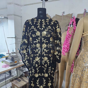 Aline lujo noche fiesta vestido de baile de alta calidad sin mangas con cuentas lentejuelas bordado patrón Floral largo fuera del hombro tul - Product Image 1