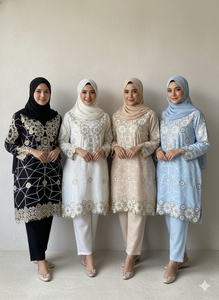 Ensemble de vêtements pour femmes musulmanes hijabées, ensemble de kurta brodé de luxe, robe islamique modeste, taille plus, prêt à porter, mode du Moyen-Orient - Product Image 1