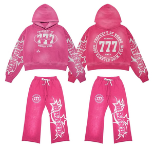 Conjunto de pantalones de chándal y Sudadera con capucha cuadrada y estampado acampanado de alta calidad para hombre 2024, ropa de calle de gran tamaño para invierno - Product Image 4