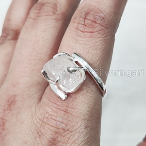 Joyería de piedra en bruto, anillo para mujer, piedra preciosa Natural cruda de cuarzo rosa, piedra natal de abril, banda de Punta cruzada, anillo de Plata de Ley 925 - Product Image 4